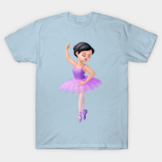 Cute Purple Tutu Ballerina Girl Dancer T-Shirt by Irene Koh Studio